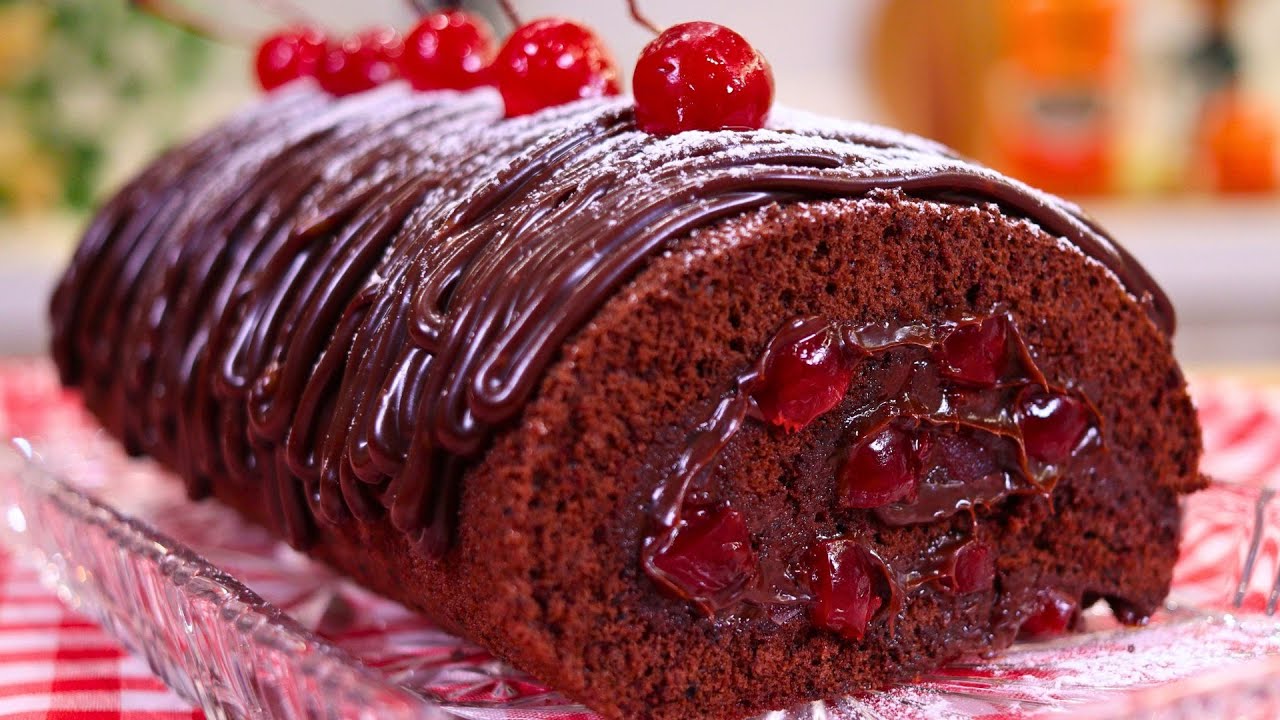 ROCAMBOLE DE CHOCOLATE COM CEREJA BEM FOFINHO E CHOCOLATUDO | ROCAMBOLE DE CHOCOLATE FÁCIL