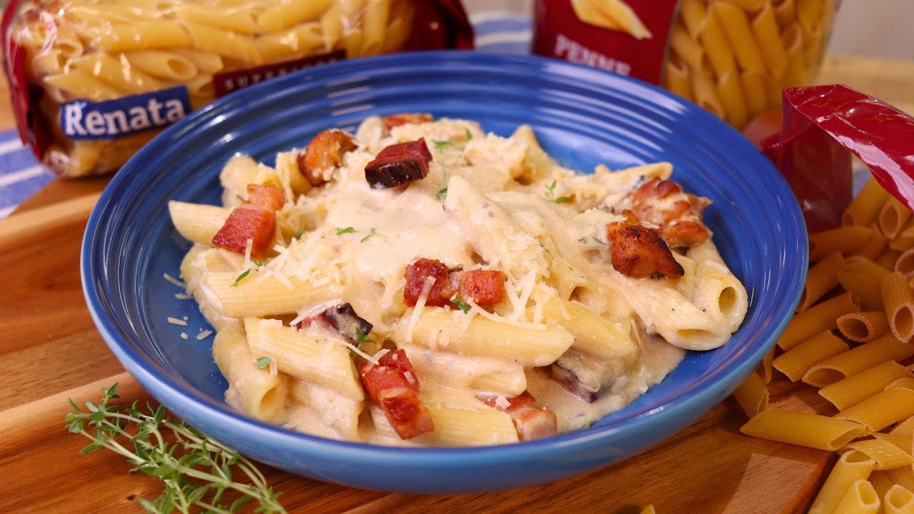 MACARRÃO COM CREME DE QUEIJO, FRANGO E BACON SUPER FÁCIL E DELICIOSO! | MACARRÃO CREMOSO COM BACON
