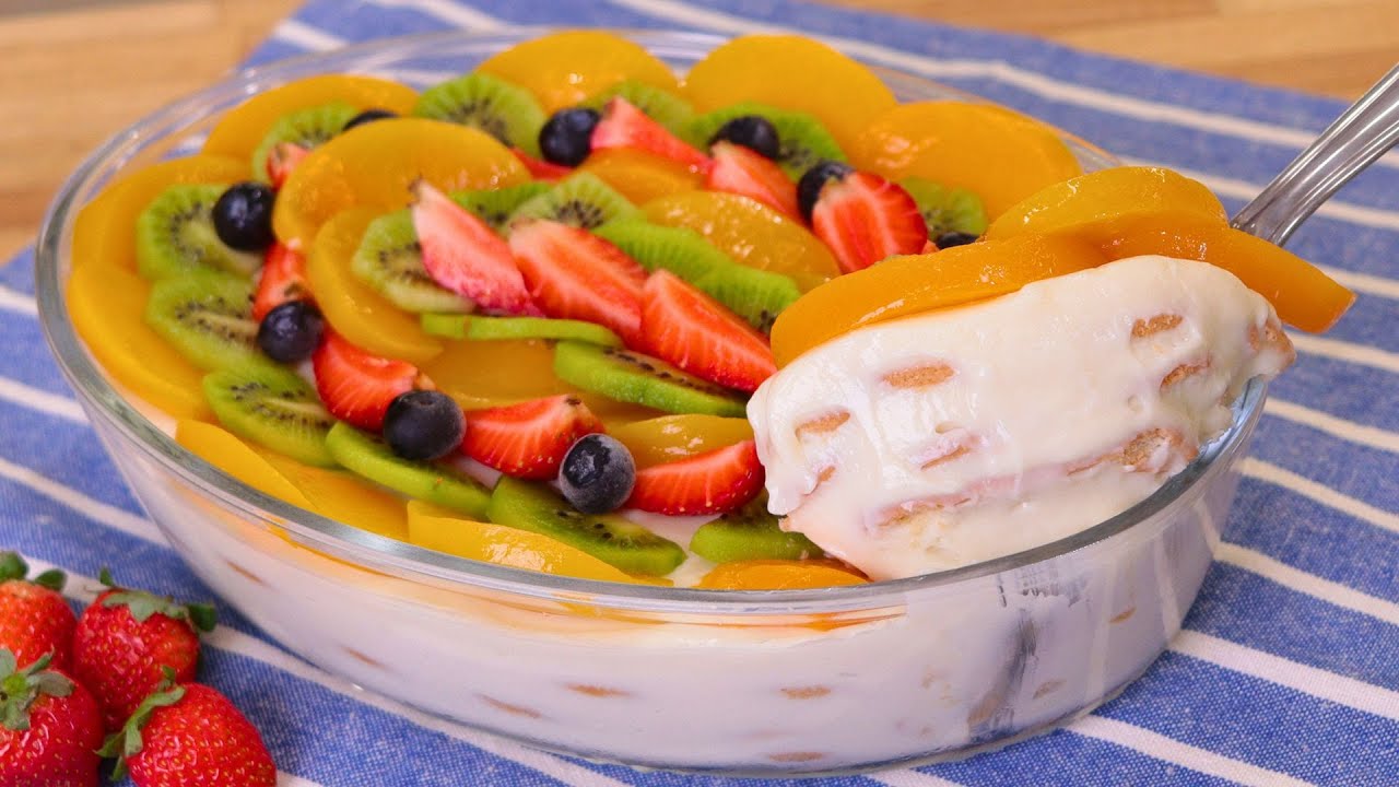 PAVÊ 4 LEITES COM FRUTAS FÁCIL E RÁPIDO | PAVÊ DE FRUTAS CREMOSO E SABOROSO